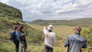 Safari MotoXpedition guide pointing out the route over Hell's Gate National Park in green season