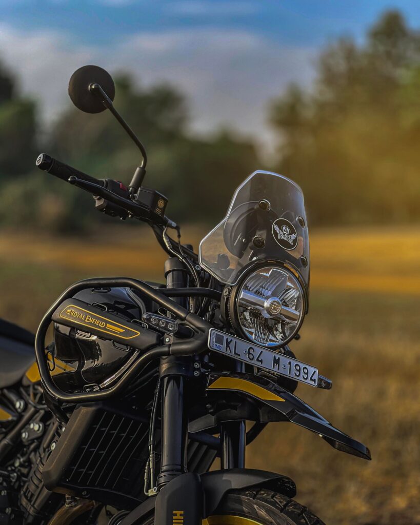 The front of a Royal Enfield Himalayan 450 adventure motorbike